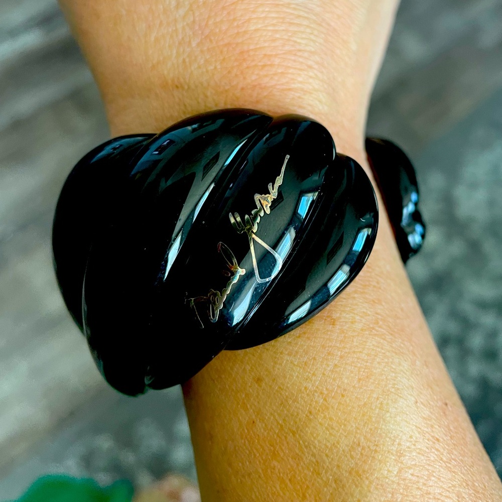 David Yurman black resin sculpted cable cuff bracelet with 18K vermeil